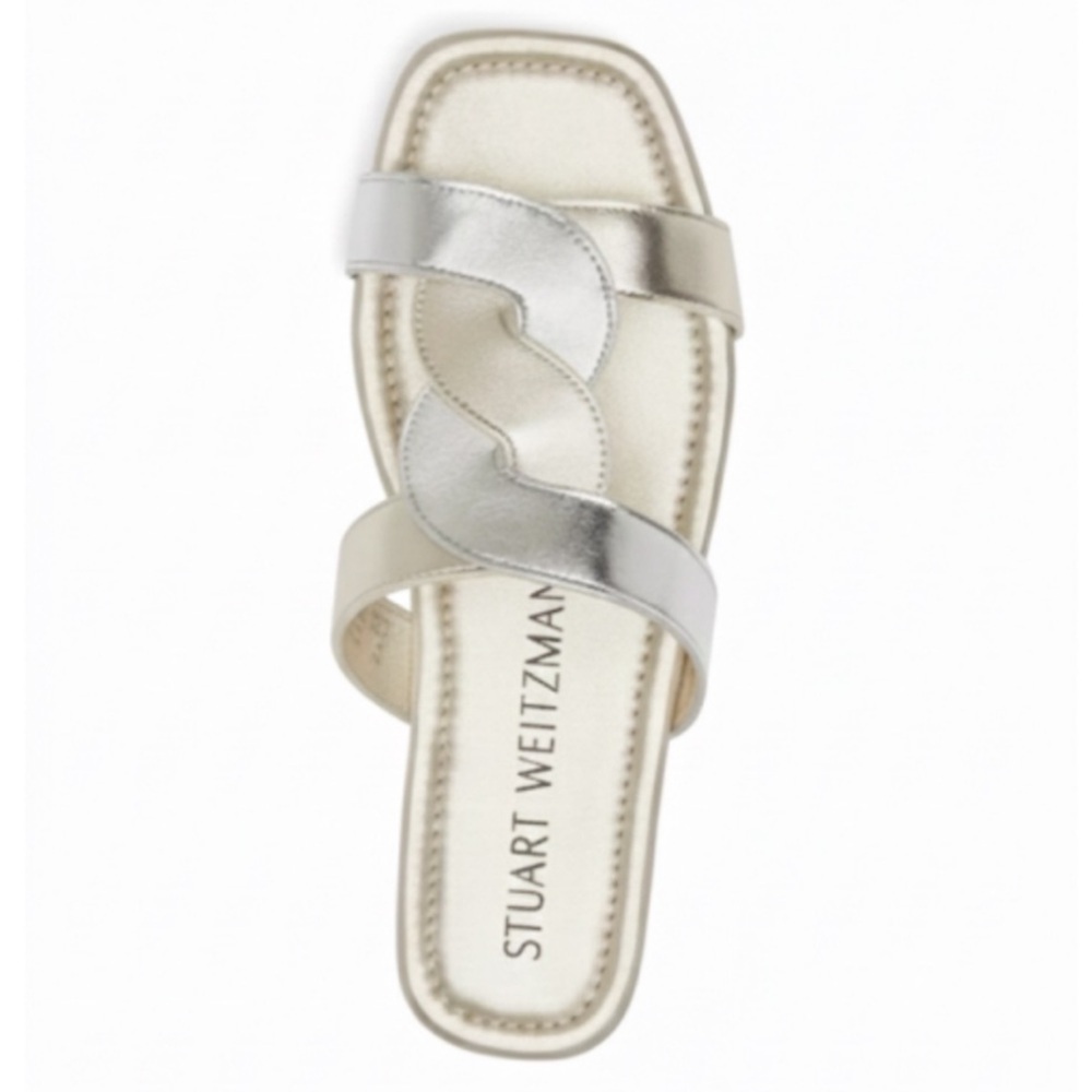 Stuart Weitzman “Ibiza” Silver/Gold Open Square Toe Slide Sandals Size 11 EUC!
